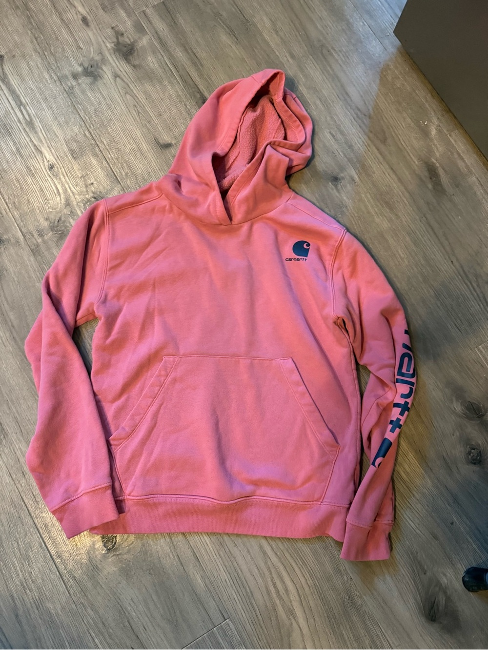Carhartt Women's Rose Pink Hooded Pullover with Sleeve Logo
